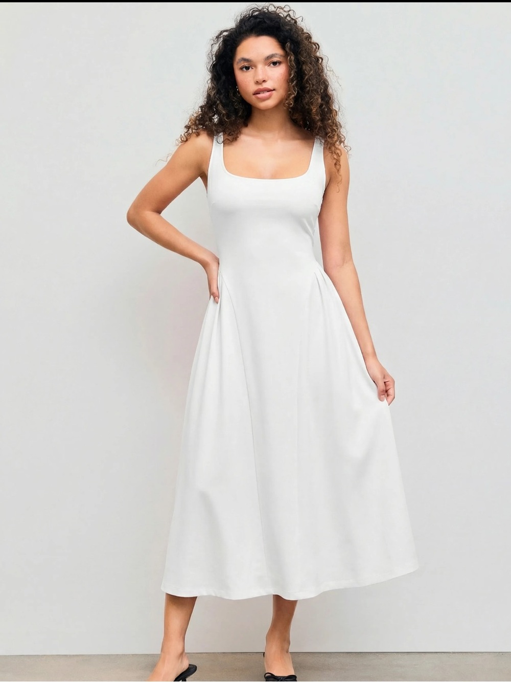 NWT CIDER WOVEN SQUARE NECK SOLID MIDI DRESS